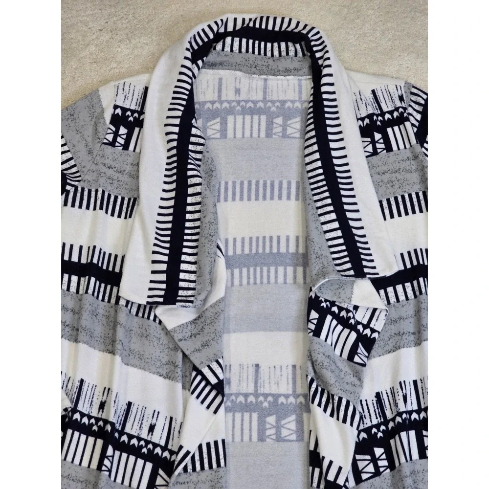 Womens Size XL Open Front Geometric Print Cardigan Navy‎ & Cream Soft